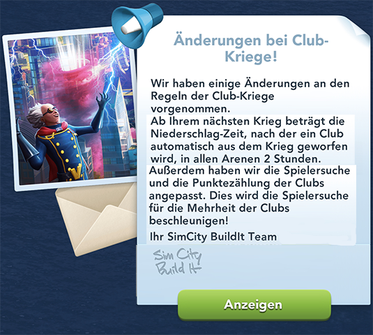 Änderungen bei Club Kriege Info